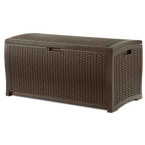 Suncast 73 Gallon Outdoor Deck Box & 99 Gallon Patio Garden Deck Box, Mocha