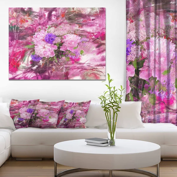 Design Art 'Abstract Background with Pink Peony' Painting Print on Wrapped Canvas - Size: 30 inch H x 40 inch W x 1 inch D