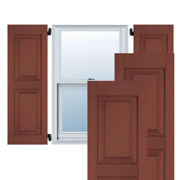 Ekena Millwork 15 in. x 31 in. Exterior Real Wood Pine Raised Panel Shutters Pair Country Redwood