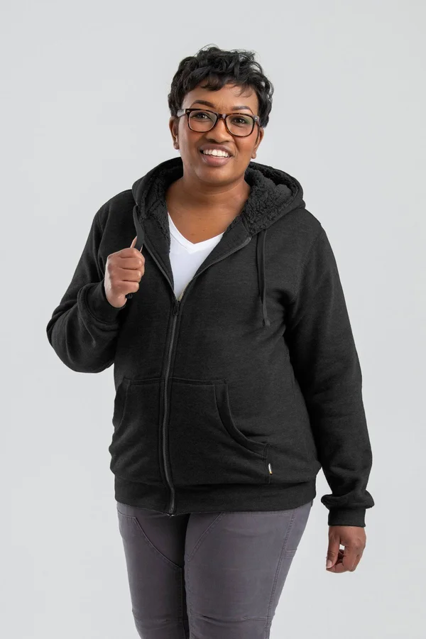 Berne Women's Everest Sherpa-Lined Zip-Front Hooded Sweatshirt, WSZ611BK, Black