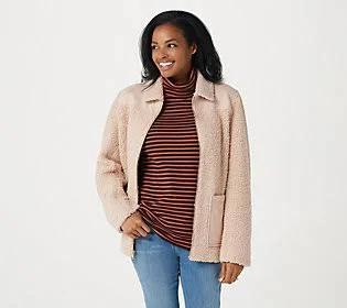 Isaac Mizrahi Live! Faux Shearling Jacket withQuilted Suede, Size 3X, Country Linen