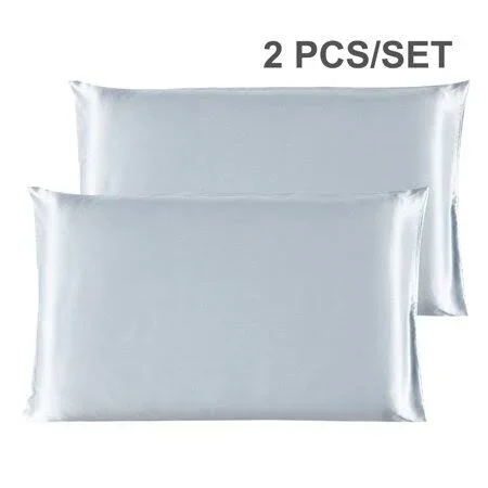2x 100% Pure Silk Fabric Pillowcase Pillow Case Cover Standard/Queen/King/travel Silver Gray King Size