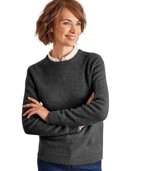 Woolovers Womens Lambswool Crew Neck Sweater Charcoal, XL