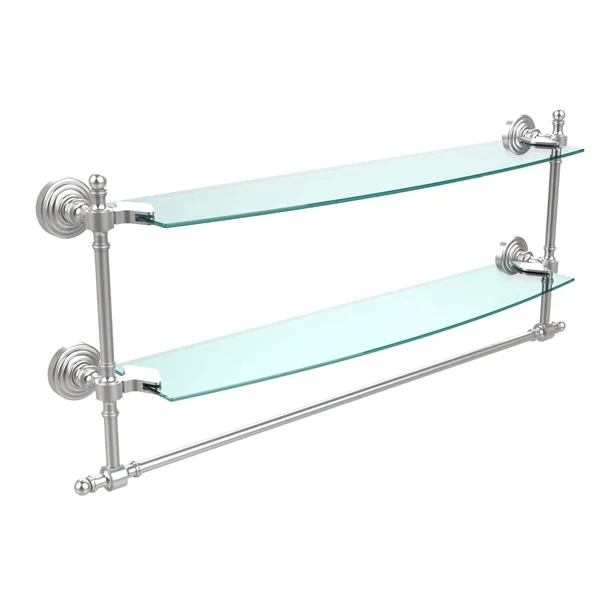 Allied Brass Retro Wave Collection Two Tiered Glass Shelf with Integrated Towel Bar - Brushed Bronze - 24 inch