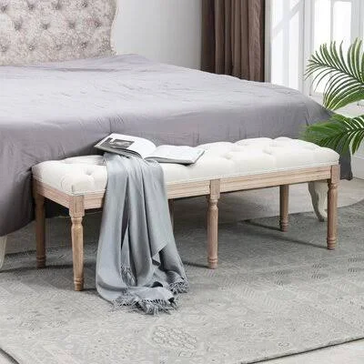Bed Bench Upholstered Entryway Bench French Benchwith Rubberwood Legs for Bedroom/Entry/Hallway One Allium Way