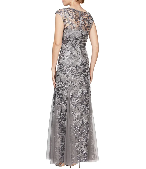 Women's Alex Evenings Sequin Embroidered Trumpet Gown - 14 - Rose Gold