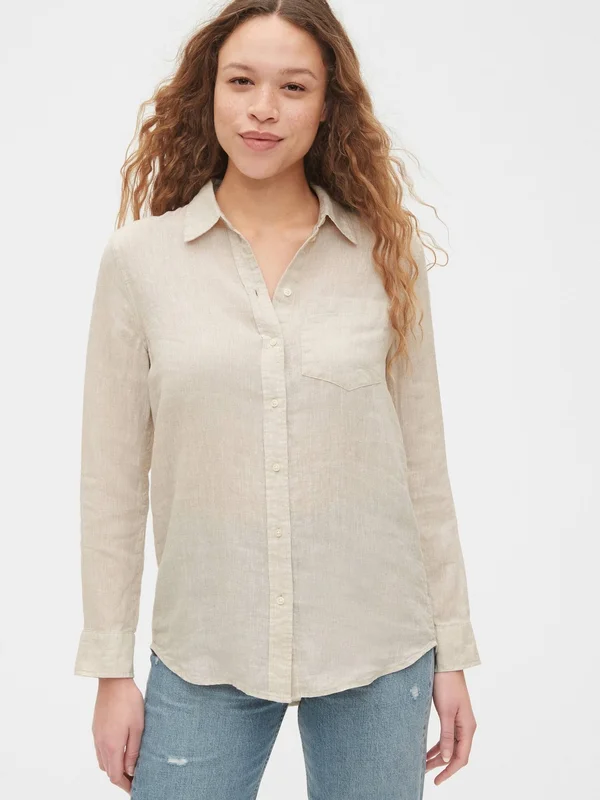 Gap Women's Boyfriend Shirt in Linen Beige Flax Size M