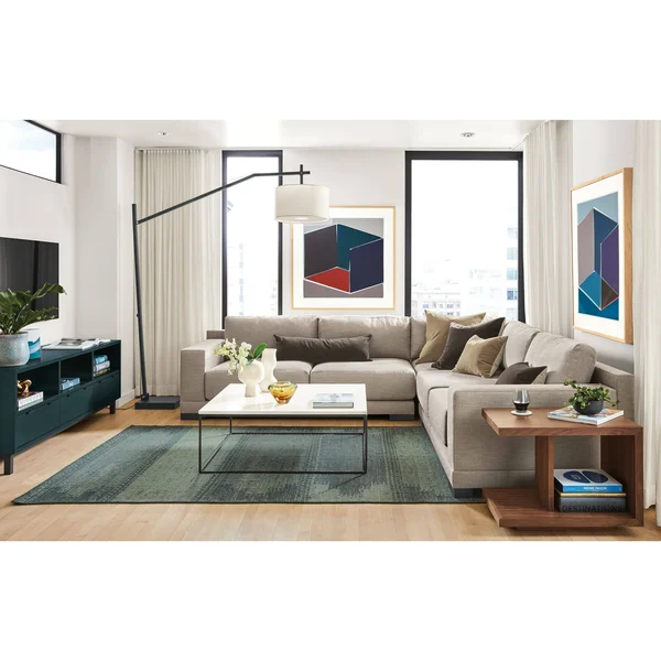 Room & Board - Modern Tyne 40W 40D 15H Square Coffee Table, Smoke Tempered Glass Top w/ White Base