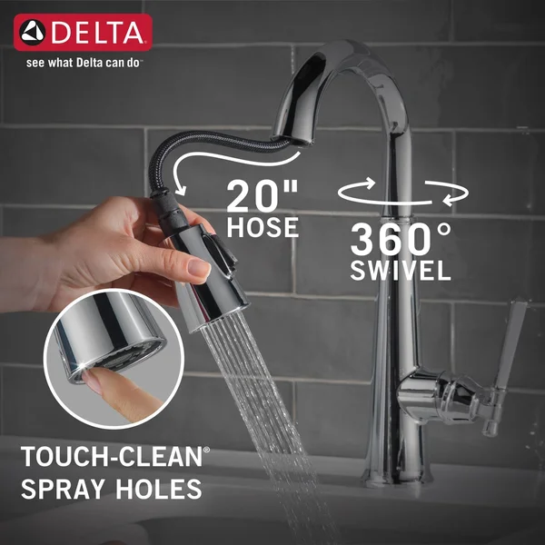 Delta Faucets 9982-AR-PR-DST Emmeline Single Handle Pull Down Bar/Prep Faucet in Lumicoat Arctic Stainless