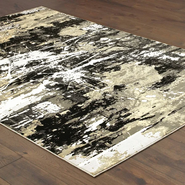 Carbon Loft McHugh Hi-Low Textured Abstract Black and Gold Area Rug - 5&3x22 x 7&6x22 - Black/Gold