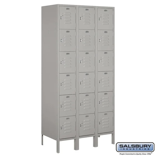 Salsbury Industries Six Tier Box-Gray-Standard Metal Locker 6 Feet x 18 Inches