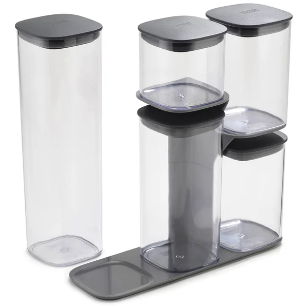 Joseph Joseph Podium 5-Piece Storage Jar Set with Stand - Grey