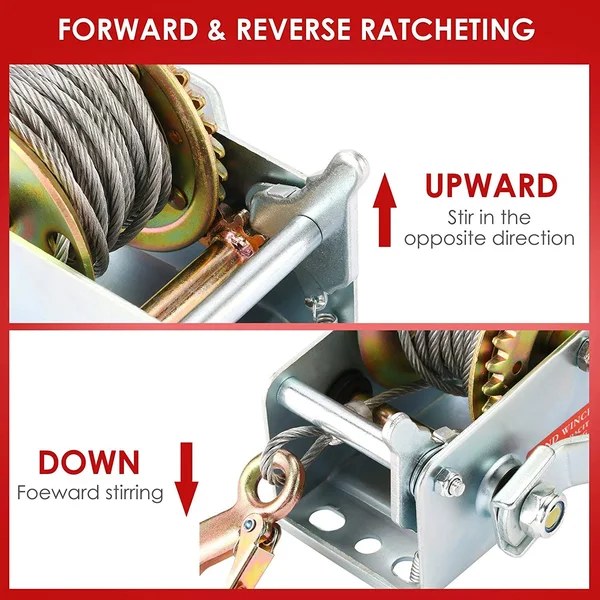 Aceshin Heavy Duty Hand Winch - 600lbs Hand Crank Strap Cable Gear Winch ATV Boat Trailer
