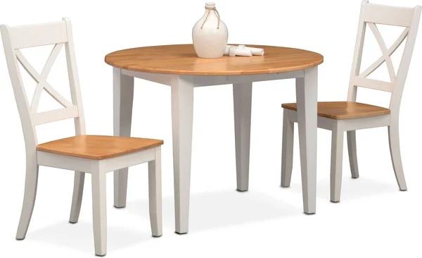 Nantucket Drop-Leaf Dining Table and 2 Dining Chairs - Maple and White
