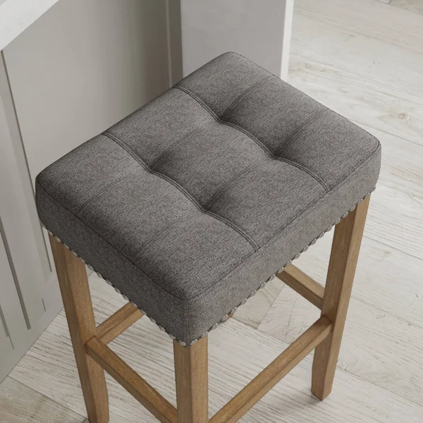 Nathan James Hylie Nailhead Wood Pub-Height Kitchen Counter Bar Stool 29 inch, Gray/Light Brown