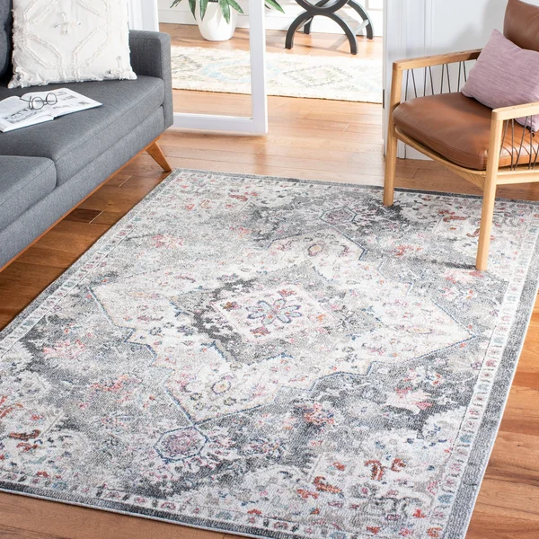 Safavieh Phoenix Stacy Boho Medallion Distressed Rug - 6&7x22 x 6&7x22 Round - Ivory/Grey