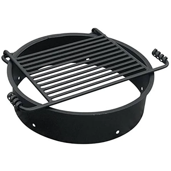 Pilot Rock 24 inch Steel Ground Fire Pit Ring and Cooking Grate - Black