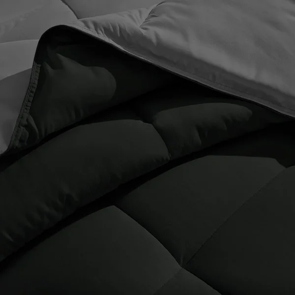 Bare Home Goose Down Alternative Reversible Comforter (Oversized King - Black/Grey)