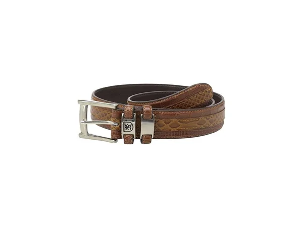 Stacy Adams 35mm Cognac Tri-Leather Embossed, Croc, Lizard, Snake Belt - Tan - 38