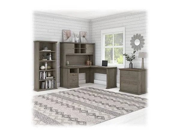 Bush Furniture Yorktown - Desk - L-shaped - restored gray