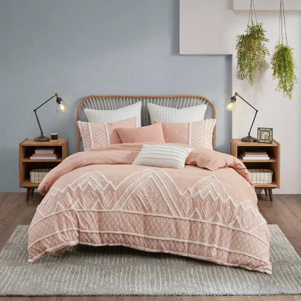 INK+IVY Marta 3 Piece Flax and Cotton Blended Full/Queen Comforter Set in Blush