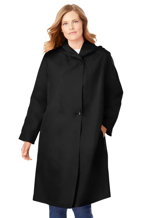 Plus Size Women's Packable Hooded Raincoat by Woman Within in Black (Size 16 W)