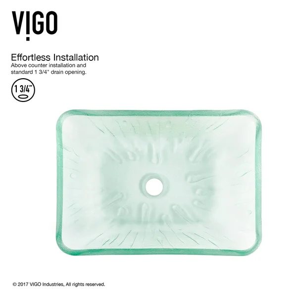 Vigo VGT1900 Rectangular Icicles Glass Vessel Bathroom Sink Set with Niko Vessel Faucet in Chrome