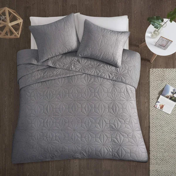 Urban Habitat - Caden 3 Piece Cotton Coverlet Set - Grey - Full/Queen