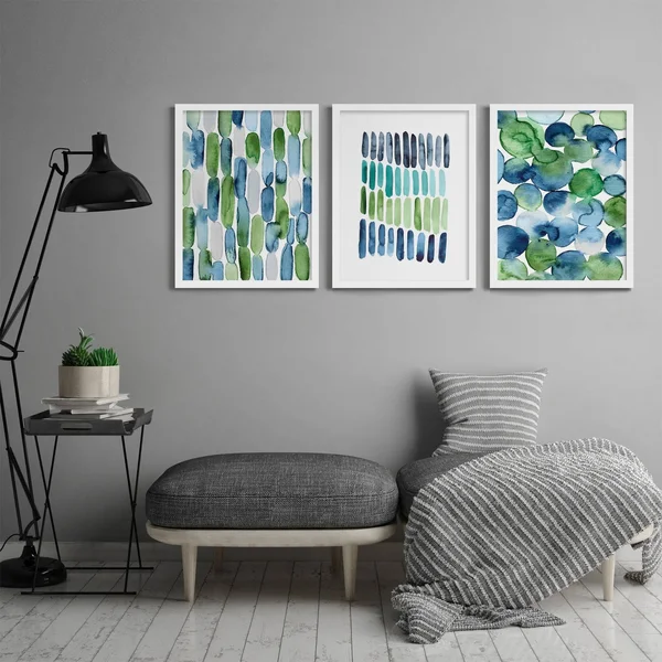 Americanflat Triptych Wall Art Beach Glass Abstract by Lisa Nohren - Set of 3 Black Framed Prints, Size: 22 x 28, Green