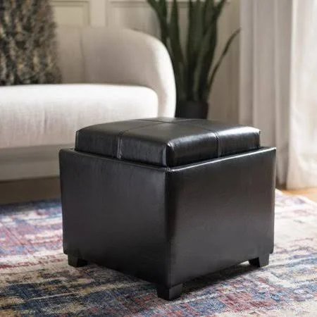 Alcott Hill Maiden 18x22 Square Cube with Storage Ottoman Upholstery: Black