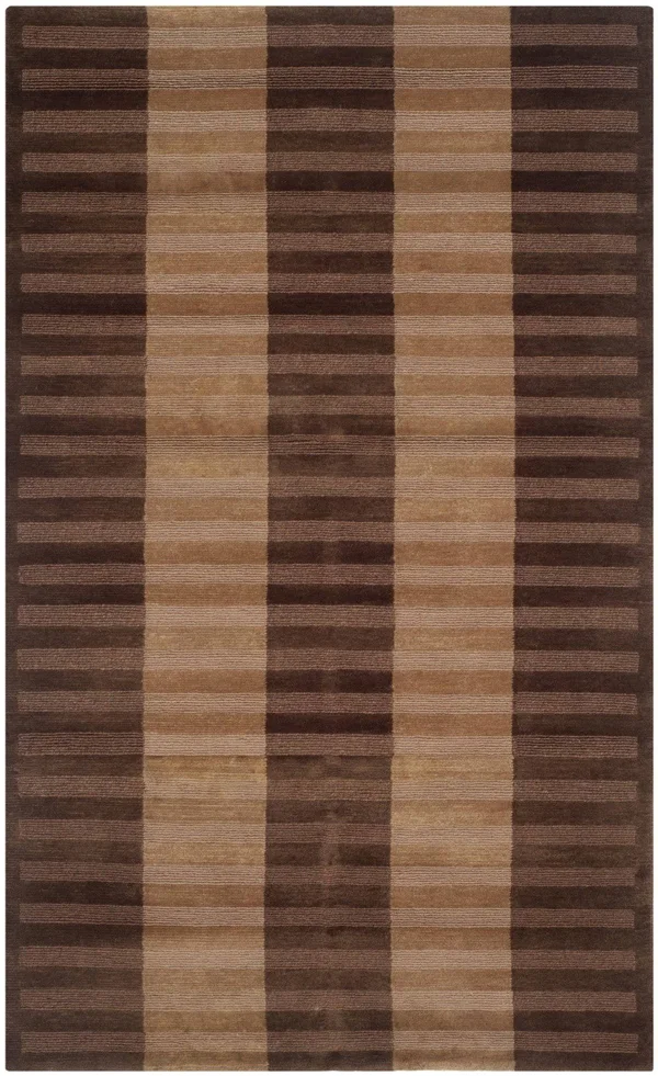 NP119 Beige and Brown Hand Knotted Wool Pile Fiber 4ft x 6ft Rectangle Rug