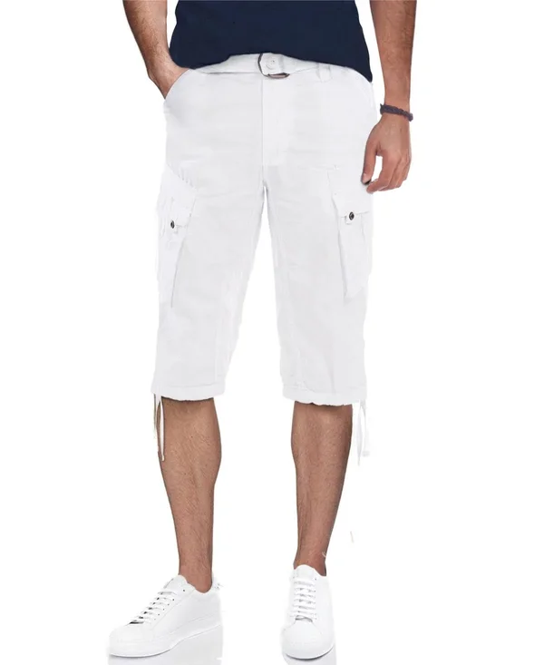 X-Ray Men's Belted Capri Cargo Shorts - White