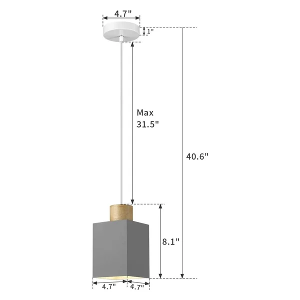 Modern Square Pendant Light with Grey Color Adjustable Pendant Lamp Fixture - Grey PL-1120 - 4.7 x 4.7 x 40.6 inches