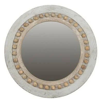 Bevier Round Decorative Wood Wall Accent Mirror Finish: Gray