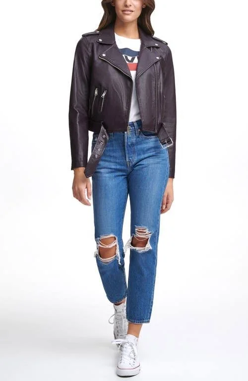 Levi&s Women's Faux-Leather Moto Jacket - Eggplant