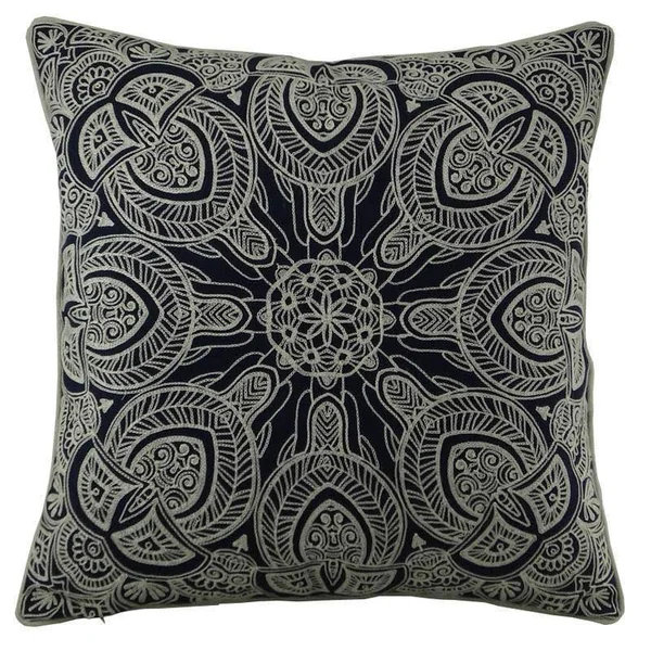 14 Karat Home Inc. Embroidered Cotton Throw Pillow - Gray