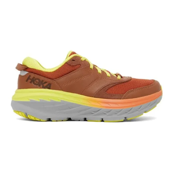 Hoka Bondi L Shoes in Red/Yellow, Size M7/W8