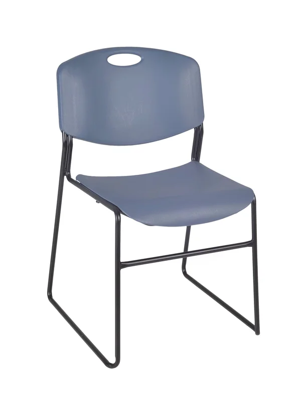 Regency Kee 36x22 Square Breakroom Table- Grey/ Black & 4 Zeng Stack Chairs- Blue