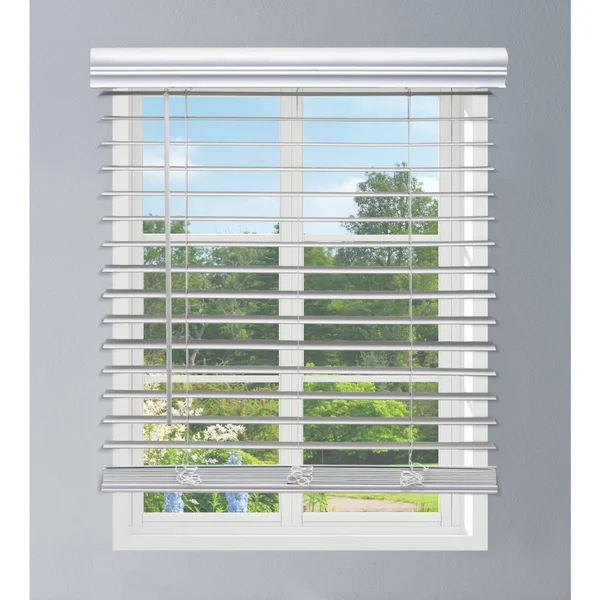 Linen Avenue Custom Cordless Faux Wood Blind White - 49 W x 48 H Outside Mount