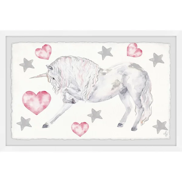 Marmont Hill Curly Unicorn Framed Wall Art - Size: 16 x 24, White