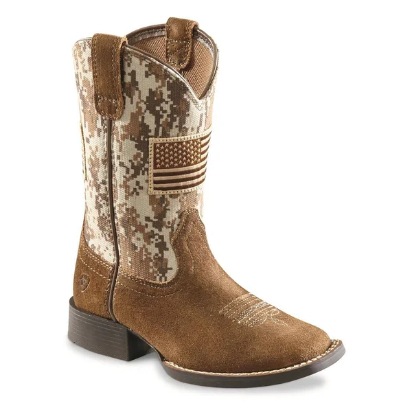 Ariat Kids& Patriot Square Toe Western Boots, Kids Unisex, Size: 4 Big Kids, Antique Mocha/Sand Camo Print