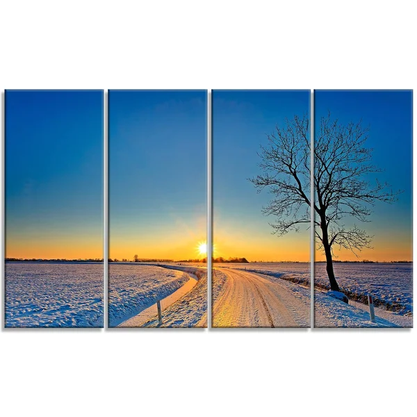 Design Art 'Distant Sunset in Winter' Photographic Print on Wrapped Canvas - Size: 20 inch H x 40 inch W x 1 inch D, Yellow