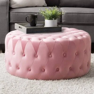 Valier 31x22 Wide Velvet Tufted Round Pouf Ottoman House of Hampton Fabric: Pink Velvet
