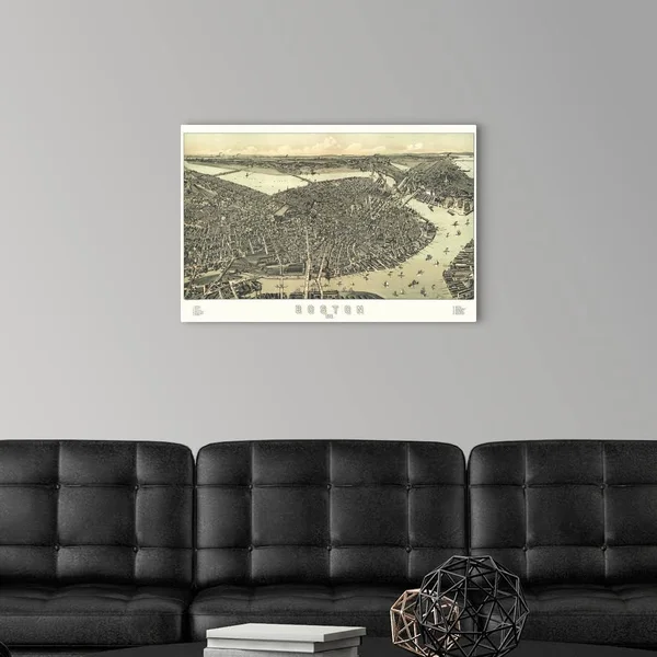 Vintage Birds Eye View Map of Boston, Massachusetts, Canvas Wall Art, 30x20, Great Big Canvas