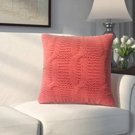Charlton Home Traxler Cable Knit Cotton Throw Pillow - Orange