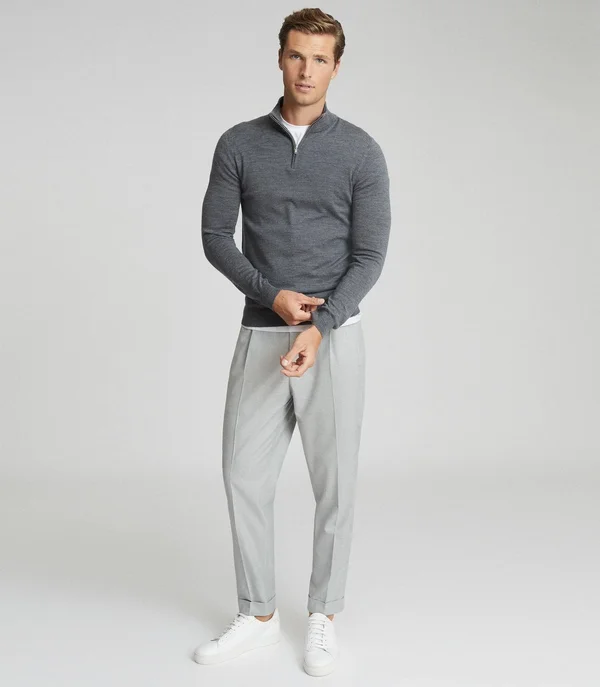 Men's Reiss Blackhall Wool Half Zip Pullover - Size Small - Grey