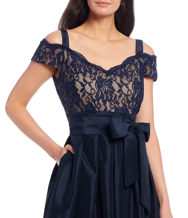 R & M Richards Lace Cold-Shoulder Gown - Black 6