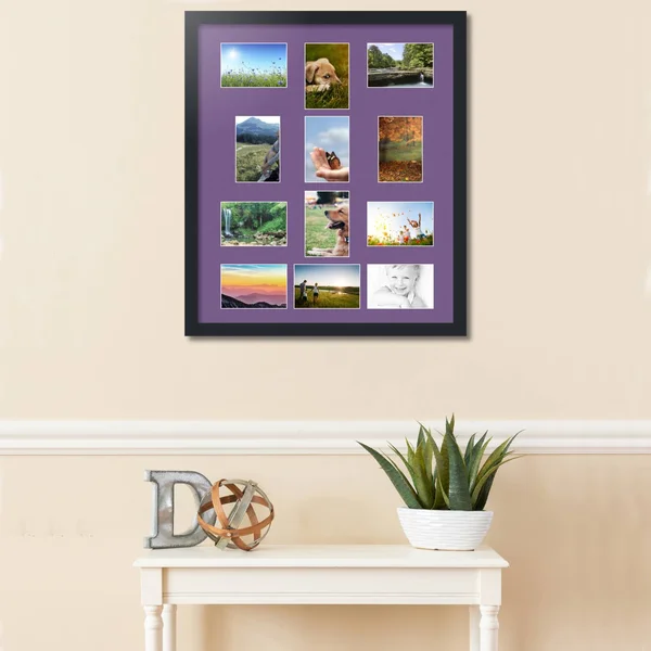 Collage Picture Frame, Satin Black Frame with 12 openings for 4x6 Photos with Purple Grape Mat. D3926FQ463, ArtToFrames
