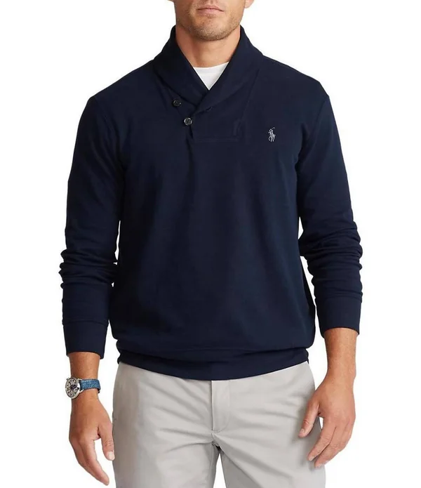 Polo Ralph Lauren Luxury Jersey Shawl Pullover - Mens, S, Aviator Navy
