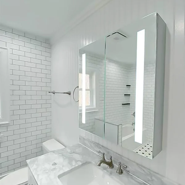 Lighted LED Bathroom Mirror Medicine Cabinet: 32x22 Wide x 32x22 Tall - Surface-mounted - Hinged on Left and Right - 6, 000 Kelvi